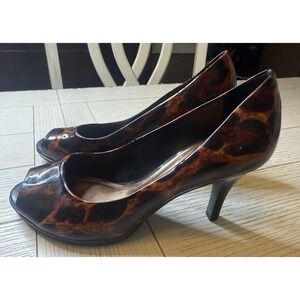 Alex Marie Cheetah Print Leather 3.5" Peep Toe Heels. Sz‎ 8M